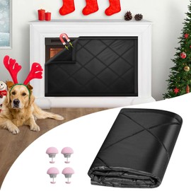 Magnetic Fireplace Draft Cover, Fireplace Blocker Blanket for Heat Loss, Indoor Fireplace Draft Stopper with 12 Magnets for Iron Frame Black 36" W x 24" H