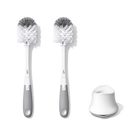 OXO Tot - Cepillo para Polvo para Botellas con Limpiador de pezones y Soporte, Color Gris, Paquete de 2