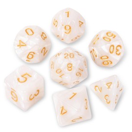 DND Polyhedral Dice Set with a Black Dice Bag for D&D RPG MTG Role Playing Table Games RPG Polyhedral Dice for Dungeon and Dragons Playing Games 7-Die Set (Pearl White Dice)