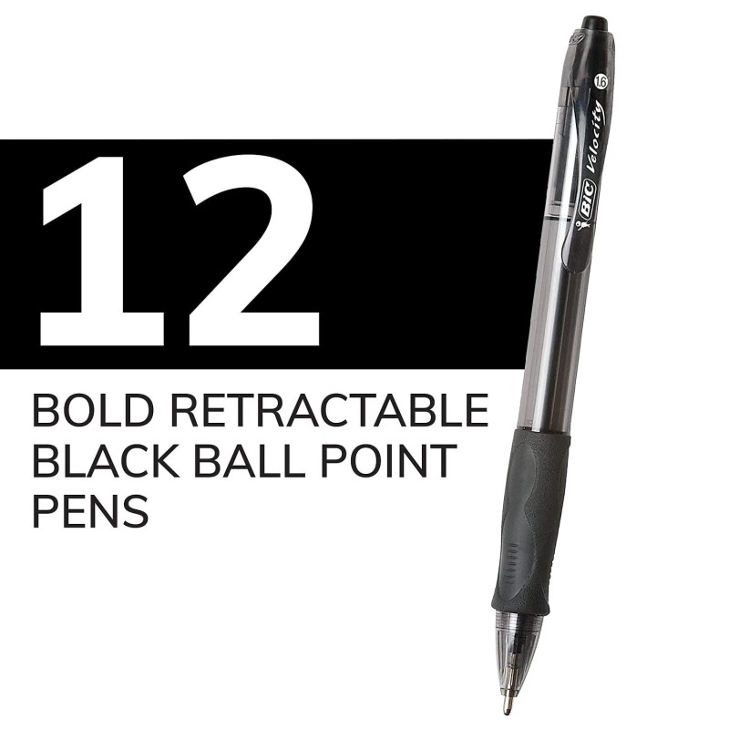 BIC Velocity Retractable Pens 12 Count Easy Glide System Ink