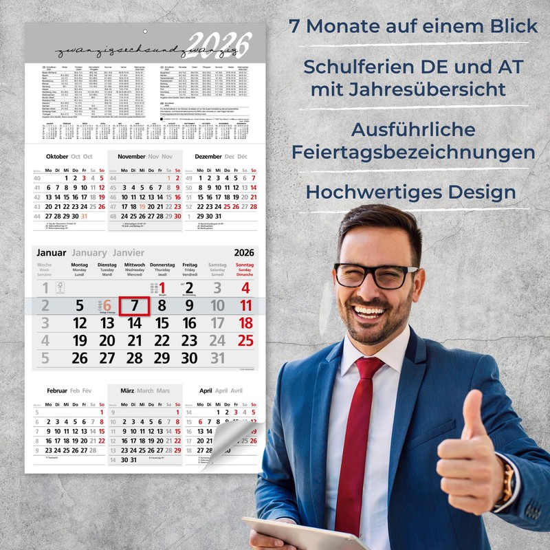 Calendar 2026 Wall Calendar with Slider 7 Months - Large