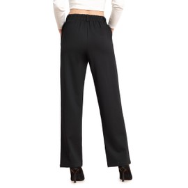Women's Dress Pants Work High Waisted Trousers Business Casual Straight Leg Slacks 30" Black Large