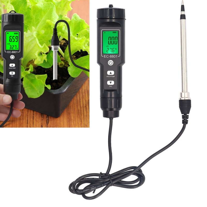 Soil EC Temperature Tester with Backlight Portable Conductivity Meter Hydroponics