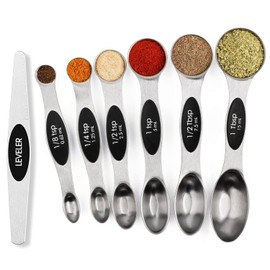 Measuring Spoons Sets of 7, Magnetic Measuring Spoons, Tablespoon Measure for Liquid & Dry Ingredients, Dual Sided Teaspoon Measure with Scale and Leveler, Fits Most Spice Jars for Cooking