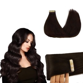 Miss Trose Trover Tape in hair extensions real human hair Seamless Dark Brown Straight Hair extensions Real Remy Human Hair Extensions 18 Inch 20Pieces 50g (18 Inch-20PCS-TAPE, #2A Dark Brown)