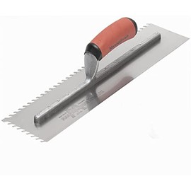 Marshalltown ¼” Carbon Steel LayFlat Notch Trowel- DuraSoft Handle (11X4.5”Blade) w/Hanger