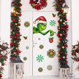 25.6x25.5 Inch Christmas Door Sticker Decorations Winter Christmas Door Clings Removable Seasonal Glass Door Stickers with Snowflake Decals for Window Door Refrigerator Christmas