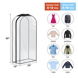 Univivi 10" Gusseted Clear Garment Bags,40" Garment Covers for Hanging Clothes,Suit Bags for Clothes Storage,Garment Bag for Closet Storage,4 Pack