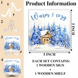 Christmas Gifts for Women Men, Hello Winter Home Office Desk Decor with Stand, Warm & Cozy Wood Plaque Sign Office Decoration for Home Living Room Bedroom Shelf Table - A16