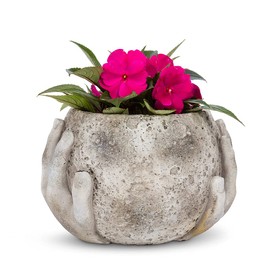 Abbott Collection Moon in Hands Cement Planter - Grey, Small (7" W)