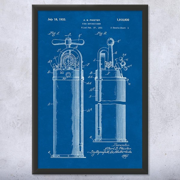 Framed Fire Extinguisher Print, First Responder, Volunteer Fireman, Firefighter Gift,