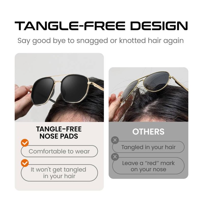 SODQW Tangle Free Aviator Sunglasses for Women Men Square Frame