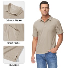 MAGCOMSEN Mens Collared Shirts Short Sleeve Golf Polo Shirts with Pocket Quick Dry Athletic Gym Outdoor Work Khaki XL
