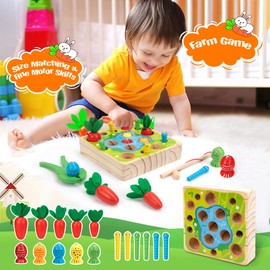 Wisplye Montessori Wooden Toy from 1 Years, Sorting Game, Motor Skills Toy, Educational Games, Wooden Puzzle, Carrot Harvest, Magnetic Fishing Game, Board Games for Children from 3 4 5 Years