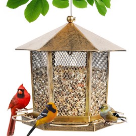 Wild Birds Feeder, Finch Bird Feeder for Outdoors, Metal Hexagonal Gazebo Birdfeeder for Garden Patio Outside Hanging