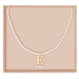 JSJOY Gold Initial Necklace for Women Mom Birthday Gifts from Daughter Pearl Choker Necklaces Letter E Necklace Initial Pearl Jewelry for Her Graduation Gifts Class for 2024