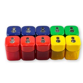Mobius + Ruppert 0924 Quattro Swing Double-Hole Sharpeners, Assorted Colors; 10 Sharpeners per Box; Suitable for Pencils up to 8.2 mm Maximum Diameter; Transparent Recovery Bin