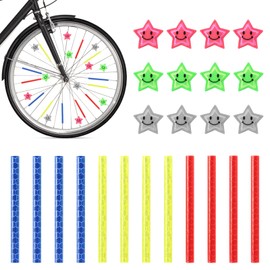 HURODZ Pack of 24 Bicycle Spoke Reflectors, 360° Visibility Reflectors, Bicycle Spoke Reflectors, Reflective Stars Bicycle Decoration Clip for Common Spoke Bikes, Bicycle, Dirt Bike