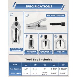 DAYUAN 5pcs Professional Front End Service Tool Kit, Pitman Arm Puller, Ball Joint Separator Tie Rod Remover Tool