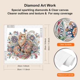 WSLWXSHM 5D Special Shape Diamond Art Kits for Beginners, Diamond Painting Kits for Adults Cat, Crystal Rhinestones Diamond Painting for Home Wall Decoration Gift 12×12inch/30×30cm, Animal