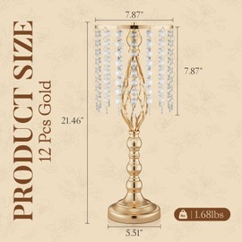 Aurabee 12 Pcs 21.7 Inch Tall Gold Centerpieces For Table Wedding-Metal Flower Gold Vases For Centerpieces For Wedding Reception With Crystal Fringe-Flower Stand For Wedding, Birthday(Centros De Mesa)