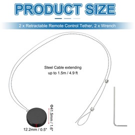 PATIKIL 1.5m / 4.9Ft Retractable Remote Control Tether, 2 Pcs Round Security Remote Cable Lock Adjustable Cable Leash Length for TV Remote Control Gaming Controller, Black