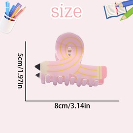 Pencil Hair Clips Back to School Pink Pencil Claw Clips for Girls Funny Teacher Students Fashion Accessories for Women Hair Barrettes Styling Party Gifts 1Pcs (Pink Pencil)