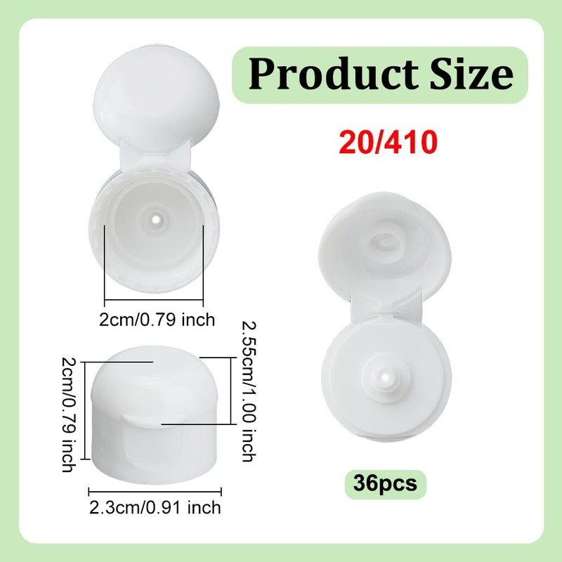 OLYCRAFT 36pcs 20/410 Dome Shaped Flip Top Dispensing Cap White
