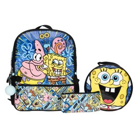 AI ACCESSORY INNOVATIONS Sponge Bob 5 PC Backpack Set, Girls & Boys School Bag 16” with Front Zip Pocket