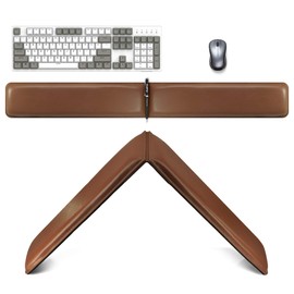 MAIDERN Ergonomic Wrist Rest Support, Double Lengthened Keyboard Wrist Rest, Memory Foam Waterproof Gaming Mouse Wrist Rest for Office, Gaming, Computer, Laptop and Mac (Brown PU Leather)