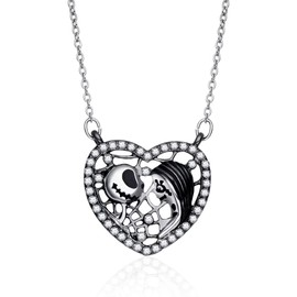 HANRESHE Nightmare Before Christmas Necklace Silver Plated Jack and Sally Necklace Jewelry Jack Skellington Heart Pendant Women Gifts
