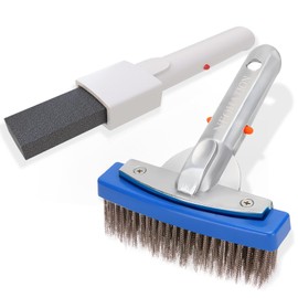 NEOHATION Pool Pumice Stone and 5 inch Stainless Steel Pool Brush Kit with EZ-Clip Handle to Reomve Erase Rust Stain Spot in Concrete Plaster Pool Spa and Calcium Deposit on Pool Tile, BPST01