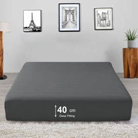 ZSYY Breathable, Anti Wrinkle, Durable | 40cm Deep Pocket Fitted Bed Sheets | Bedding & Linen Easy Iron All Seasons 52% Polyester 48% Cotton Polycotton (Charcoal, Double)