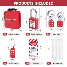 Lockout Tagout Kit Safety Electrical Loto with Clamp-On Circuit Breaker Lockout, Electrical Plug, culti- Pole Breaker,Lockout Hasp, Padlock, Loto Tags for Electrical/Industrial/Mechanical