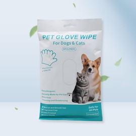 PuraBasis Cleaning Glove for Dogs and Cats | Pet Grooming Wipes Gloves for Fur, Face, Ears, Eyes, and Paws | No Rinse, Wash-Free Thick Wipes | Odor Removal & Coat Care (6 Pcs)