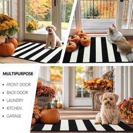 FONEYI Black and White Striped Rug, 24"x36" Front Door Mat Indoor Outdoor Rugs Washable, Non Slip Absorbent Striped Layered Doormats, Fall Door Mats for Front Porch/Kitchen/Farmhouse/Entryway/Patio