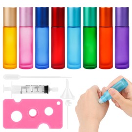 Roll on Glasflaschen für ätherisches öl, 8 Stück Rollon Flaschen für öle 10ml, Leer Glas Roll-on Flasche mit Öffner, Tropfer, Trichter für Ätherische Öle, Parfüm, Massage