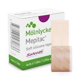 Mepitac 4 cm x 1.5 m Cinta De Silicona Para Cicatrices | Tecnología Safetac® | Cinta Adhesiva Suave | Reposicionable | Permeable y Flexible | Caja con 1 Pieza