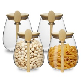 wangsdjy Glass Storage jars with Bamboo Lids and Spoon -38 oz Airtight Storage Containers Glass jar,Wide Mouth,Leak-Proof,Comes Suitable for Coffee Beans, Tea Leaves,Grains, Dried Fruits (Large4PCS)