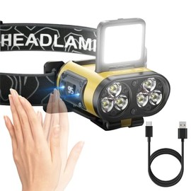 TOCH Headlamp Flashliht 1200 Lumen LED Rechargeable Head Lamp with Motion Sensor 6 Model Headlamp for Hiking, Running, Repairing, Fishing