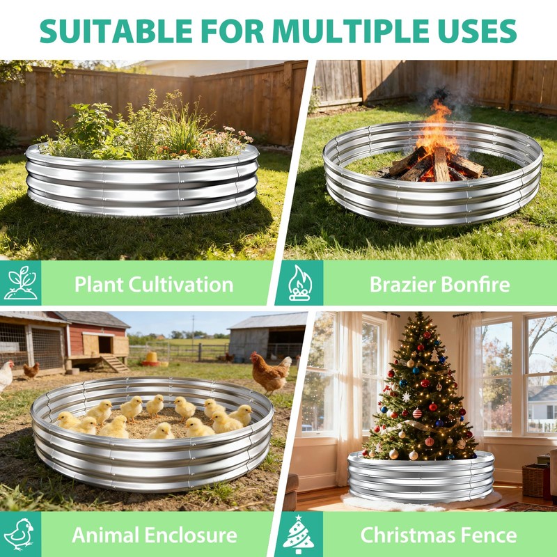 12 Inch Tall 72 Inch Diameter Round Silver Raised Garden