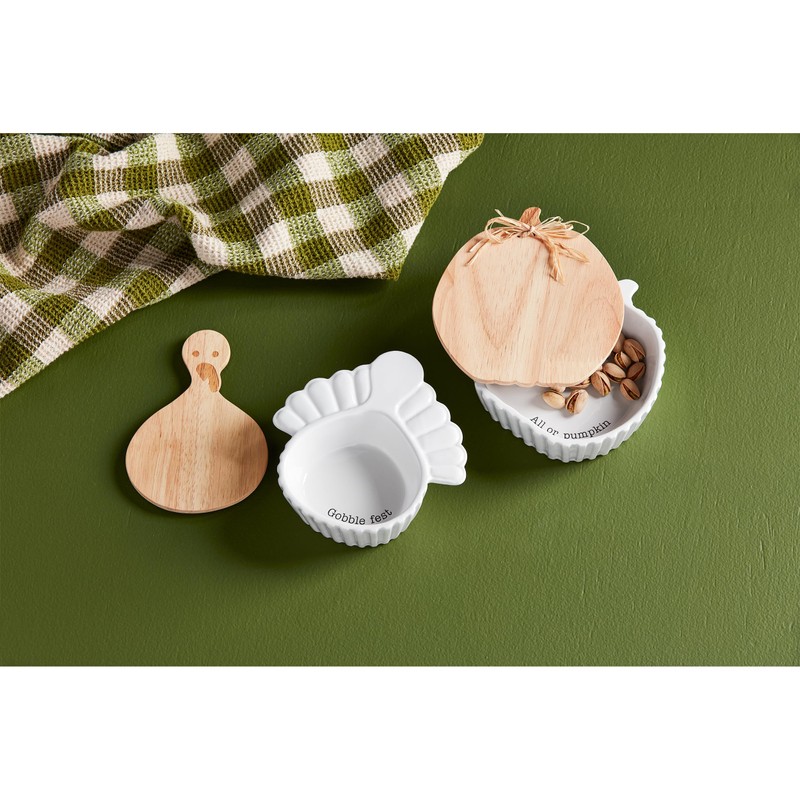 Mud Pie Turkey Covered Tidbit, 6" x 5 3/4", WHITE