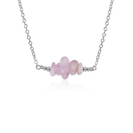 Kunzite Chip Bead Bar Necklace in Stainless Steel