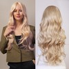 Flaxen Wig Long Middle - part Curly Wavy Style Women's