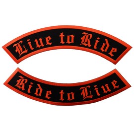 Live to Ride/Ride to Live Patches Two-Piece Iron-On Biker Patch Script Version