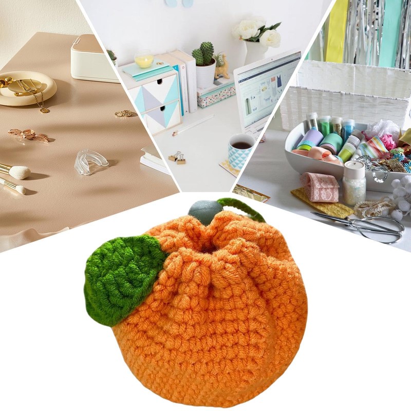 Cute Tangerine Bag | Knitted Bag Cute Drawstring,Orange-Shaped Crochet Purse,