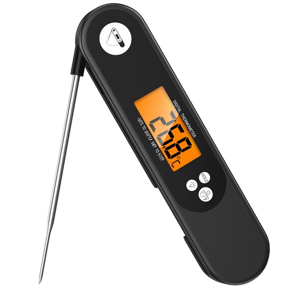 Criacr Meat Thermometers, High Precision Digital Food Thermometer, Backlight LCD Screen Cooking Thermometer, Instant Read Foldable Kitchen Thermometer with °F/°C, Memory Function, for Milk, BBQ, Water