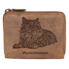 Greenburry Women's Wallet Brown 13 x 10 x 3 cm with Cat Motif and Name of Choice, persian cat, Attribute not applicable to the product