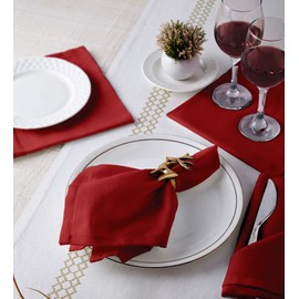 Encasa Cotton Cloth Napkins | Set of 12 | Size 43x43 cm | Deep Red Solid Color | Machine Washable