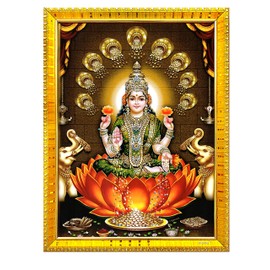zig zag Rectangular Goddess Dhana Lakshmi Devi Maa Photo Frame Wall Table Size Medium ( 7x9 inches, Acrylic Glass) Golden
